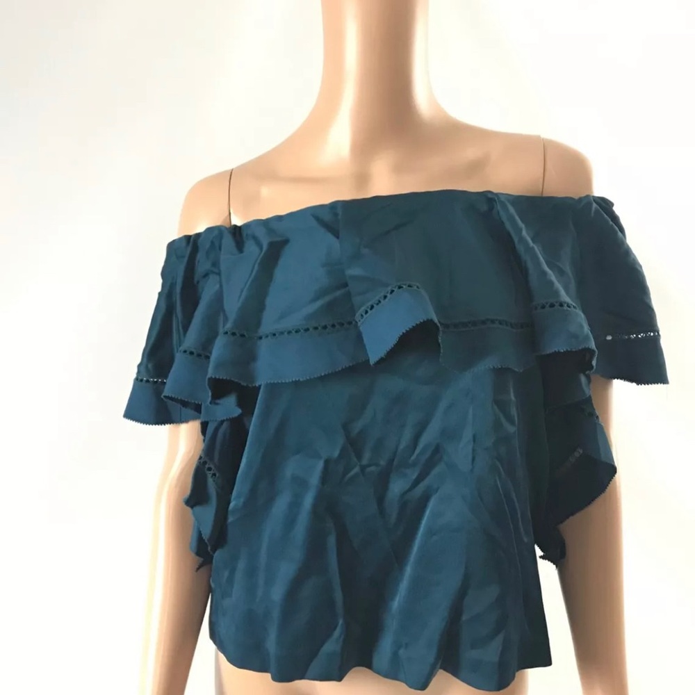 Rachel Zoe Dark Cobalt Ruffle Off the Shoulder Shirt. Size 8
